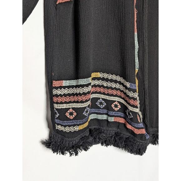 KNOX ROSE Boho black with embroidery open front top XS BOHO Western SouthWestern - Picture 3 of 8